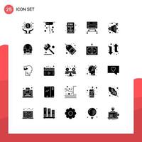 interface mobile glyphe solide ensemble de 25 pictogrammes de volume aucune connexion de base de données d'échappement éléments de conception vectoriels modifiables vecteur