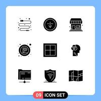 interface utilisateur pack de 9 glyphes solides de base de maison appartement magasin place signes éléments de conception vectoriels modifiables vecteur