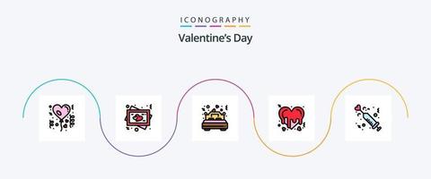 pack d'icônes plat rempli de 5 lignes de la saint-valentin, y compris la drogue. l'amour. lit. cœur. romance vecteur
