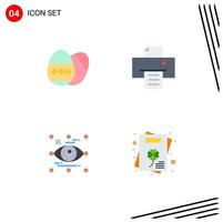 pack de 4 icônes plates créatives d'oeufs de pâques vacances oeil imprimante vue éléments de conception vectoriels modifiables vecteur