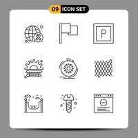 aperçu de l'interface mobile ensemble de 9 pictogrammes d'éléments de conception vectoriels modifiables de gestion d'action de véhicules rapides de processus vecteur