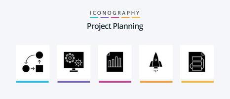 pack d'icônes de glyphe de planification de projet 5, y compris l'accélération. fusée. écran. feuille. enregistrer. conception d'icônes créatives vecteur