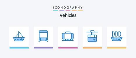 pack d'icônes de 5 véhicules bleus, y compris le navire. argosie. chemin de fer. le transport. funiculaire. conception d'icônes créatives vecteur