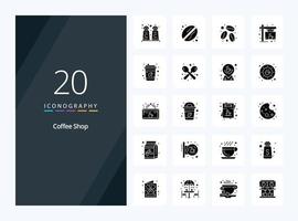 20 icône de glyphe solide de café pour la présentation vecteur