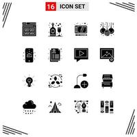 pack de 16 signes et symboles de glyphes solides modernes pour les supports d'impression Web tels que gâteau anniversaire décoration de vin balle éléments de conception vectoriels modifiables vecteur