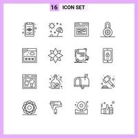 16 icônes créatives signes et symboles modernes de protection de la page de communication du site Web verrouiller les éléments de conception vectoriels modifiables vecteur