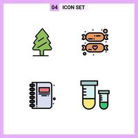 pack d'icônes vectorielles stock de 4 signes et symboles de ligne pour la nature signet arbre enfants livre ouvert éléments de conception vectoriels modifiables vecteur