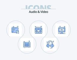 pack d'icônes bleu audio et vidéo 5 conception d'icônes. Smart TV. radio. recadrer. du son. l'audio vecteur