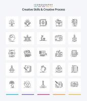 compétences créatives créatives et pack d'icônes de contour de processus créatif 25 tels que sac. développement. crayon. dessiner. outil vecteur