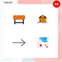 interface mobile icône plate ensemble de 4 pictogrammes d'attention signe droit bâtiment mouche éléments de conception vectoriels modifiables vecteur