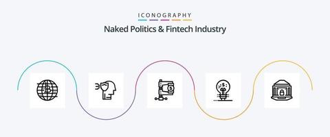 politique nue et pack d'icônes de la ligne 5 de l'industrie fintech, y compris l'idée. finance. protéger. innovation fintech. marché vecteur