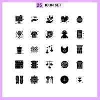 interface mobile ensemble de glyphes solides de 25 pictogrammes d'éléments de conception vectoriels modifiables de la nature du rapport d'avion vérifié par le coeur vecteur