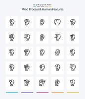processus d'esprit créatif et fonctionnalités humaines pack de 25 icônes de contour telles que le réglage. contrôler. processus. cerveau. Humain vecteur