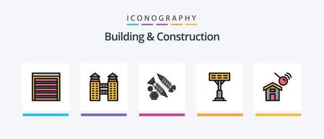 ligne de construction et de construction remplie de 5 packs d'icônes comprenant. construction. maison. ville. outils. conception d'icônes créatives vecteur