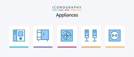 appareils électroménagers bleu 5 pack d'icônes, y compris la lumière. appareils électroménagers. extracteur. appartement. du son. conception d'icônes créatives vecteur