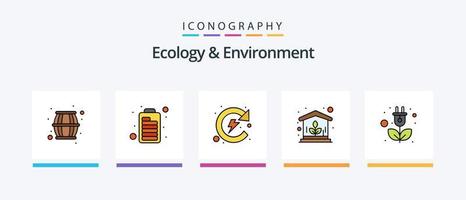 ligne d'écologie et d'environnement remplie de 5 packs d'icônes, y compris l'énergie. les plantes. liquide. industrie. usine. conception d'icônes créatives vecteur