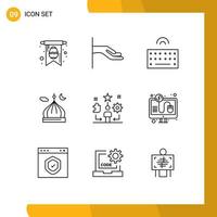 ensemble de 9 symboles d'icônes d'interface utilisateur modernes signes pour le type d'utilisateur de talent priez l'islam éléments de conception vectoriels modifiables vecteur