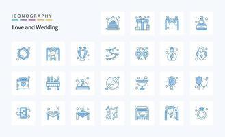 25 pack d'icônes bleues de mariage vecteur