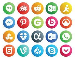 pack de 20 icônes de médias sociaux, y compris le mot html app pinterest net stumbleupon vecteur