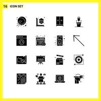 pack de 16 glyphes solides créatifs d'éléments de conception vectorielle modifiables de l'article mac furniture app plant vecteur