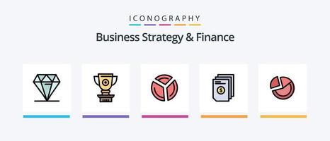 stratégie d'entreprise et ligne de financement remplies de 5 packs d'icônes, y compris. recherche . pensée . Japonais . yen. conception d'icônes créatives vecteur
