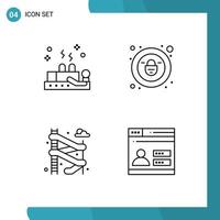 ligne d'interface mobile ensemble de 4 pictogrammes d'éléments de conception vectoriels modifiables web de sécurité de bien-être du parc de ventouses vecteur