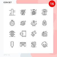 ensemble moderne de 16 contours et symboles tels que la boussole lumineuse de la boule de temps smartphone supprimer les éléments de conception vectoriels modifiables vecteur