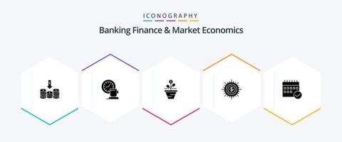 pack d'icônes de 25 glyphes de finance bancaire et d'économie de marché, y compris l'augmentation. croissance. temps. se développer. se soucier vecteur