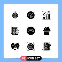 9 concept de glyphe solide pour les sites Web mobiles et les applications raccrochent les éléments de conception vectoriels modifiables de document réel d'entreprise vecteur