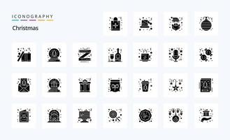 25 pack d'icônes de glyphes solides de noël vecteur