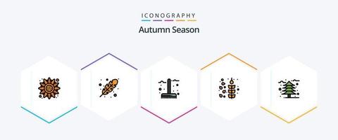 automne 25 pack d'icônes fillline comprenant un arbre. blé. l'automne. des céréales. saison vecteur