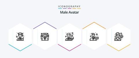 pack d'icônes avatar masculin 25 lignes comprenant. joueur. homme. Football. médias vecteur