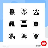 ensemble de 9 glyphes solides universels pour les applications web et mobiles courts shorts de jour de plage éléments de conception vectoriels modifiables vecteur