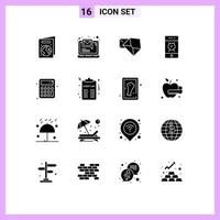 pack de 16 signes et symboles de glyphes solides modernes pour les supports d'impression Web tels que la calculatrice retour à l'école courrier alerte téléphonique éléments de conception vectoriels modifiables vecteur