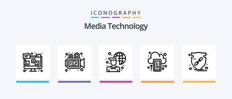 pack d'icônes de la ligne 5 de la technologie multimédia, y compris le satellite. antenne. discuter. paramètre d'utilisateur. Compte. conception d'icônes créatives vecteur