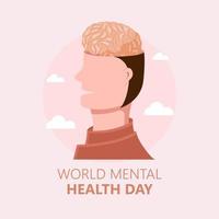 affiche de la journée mondiale de la santé mentale dessinée à la main vecteur