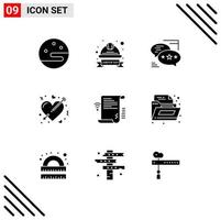 9 interface utilisateur pack de glyphes solides de signes et symboles modernes du mariage coeur chat cupidon sms éléments de conception vectoriels modifiables vecteur