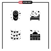 4 pack de glyphes solides de l'interface utilisateur de signes et symboles modernes de bébé célèbrent les éléments de conception vectoriels modifiables de la fête de l'hôtel de protection vecteur