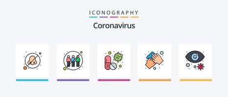 ligne de coronavirus remplie de 5 packs d'icônes, y compris médical. Visage. le transport. usure. protection. conception d'icônes créatives vecteur