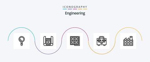 pack d'icônes de la ligne d'ingénierie 5 comprenant. usine. brancher. construction. construction vecteur