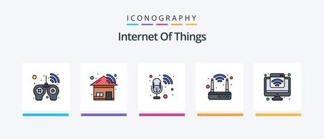 ligne Internet des objets remplie de 5 packs d'icônes, y compris le wifi. achats. portable. Chariot. pulsomètre. conception d'icônes créatives vecteur