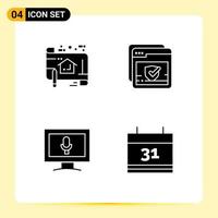4 concept de glyphe solide pour les sites Web mobiles et les applications plan moniteur plan marque microphone éléments de conception vectoriels modifiables vecteur