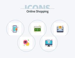 pack d'icônes plat shopping en ligne 5 conception d'icônes. Paiement. dollar. shopping en ligne. en espèces. portable vecteur