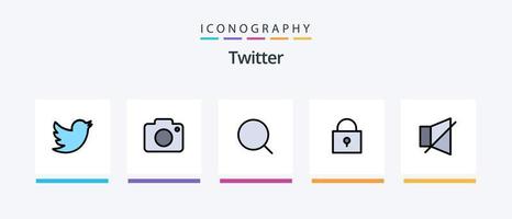 ligne twitter remplie de 5 packs d'icônes comprenant twitter. hashtag. emplacement. suivre. aimer. conception d'icônes créatives vecteur