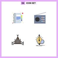 4 icônes plates vectorielles thématiques et symboles modifiables d'éléments de conception vectoriels modifiables d'idée de radio de journal de nature de livre vecteur