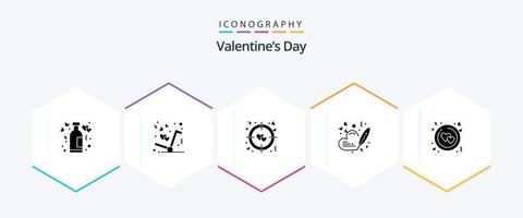 pack d'icônes de 25 glyphes de la saint-valentin, y compris l'amour. mariage. l'amour. stylo. cœur vecteur