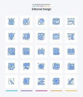 conception éditoriale créative 25 pack d'icônes bleues telles que des documents. surveiller. la gomme. amortir. couche vecteur