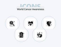 pack d'icônes de glyphe de sensibilisation au cancer du monde 5 conception d'icônes. soins de santé. cœur. estomac. battre. recherche vecteur