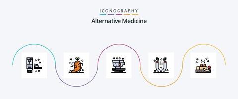 ligne de médecine alternative remplie de 5 icônes plates, y compris la guérison. thérapie. feuille. spa. aimant vecteur