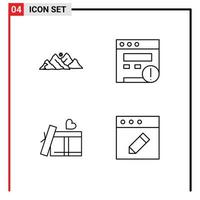 groupe de 4 signes et symboles de couleurs plates remplies pour les éléments de conception vectoriels modifiables de l'application de seo nature coeur de montagne vecteur